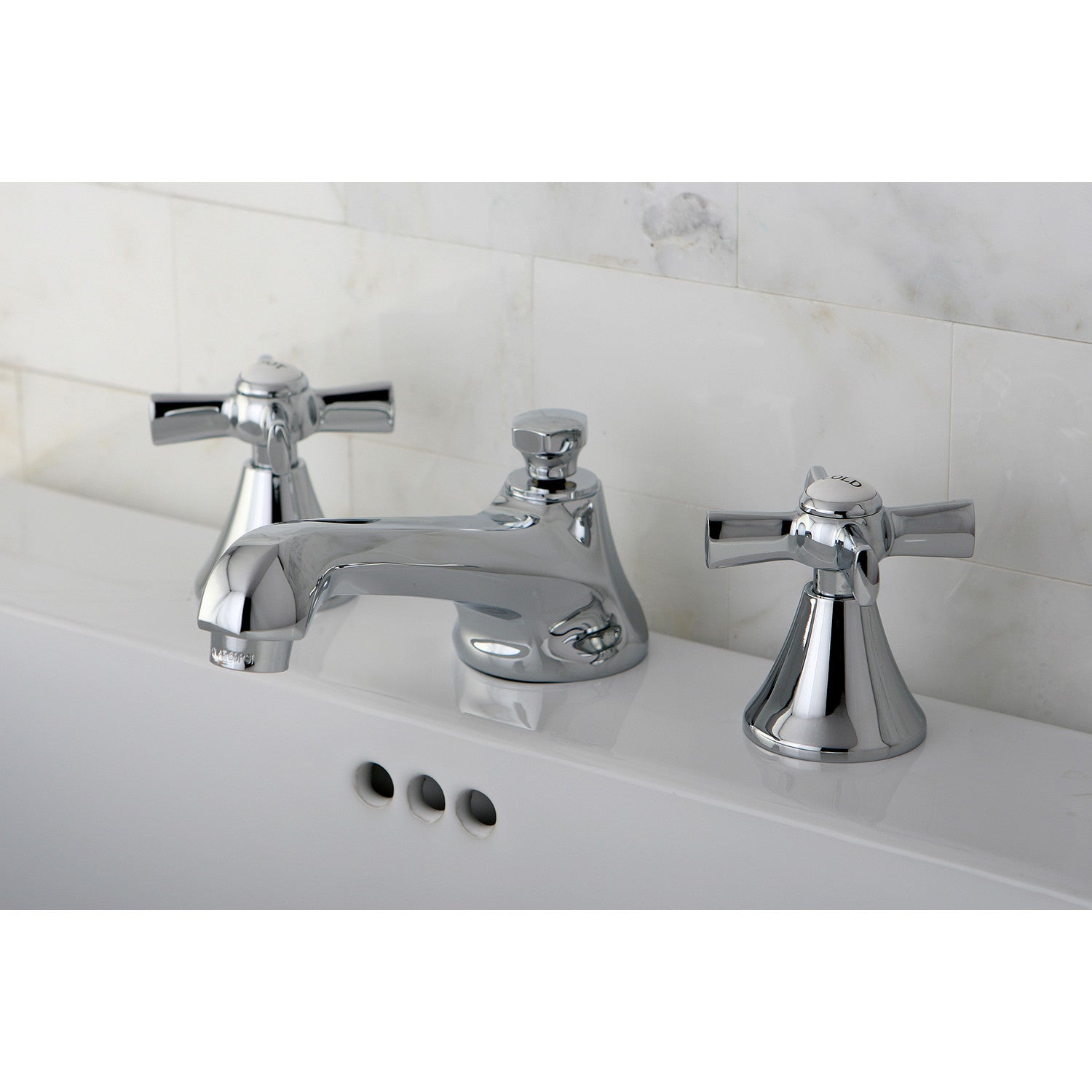 Kingston Tulare KS4471ZX - Millennium Two-Handle 3-Hole Deck Mount Widespread Bathroom Faucet with Brass Pop-Up, Polished Chrome — thumbnail 2